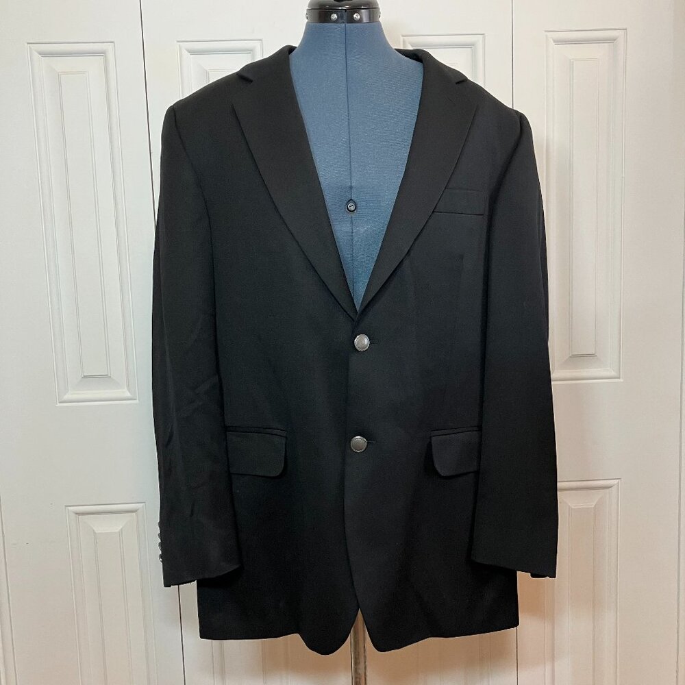 Stafford Wool Black Suit Jacket with Gunmetal Grey Buttons Size 40R